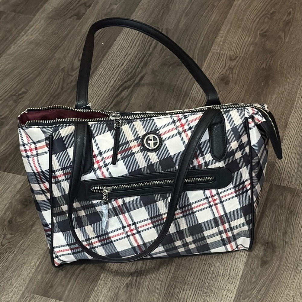 Giani Bernini Black and White Tote Bag Classic Checkered Design